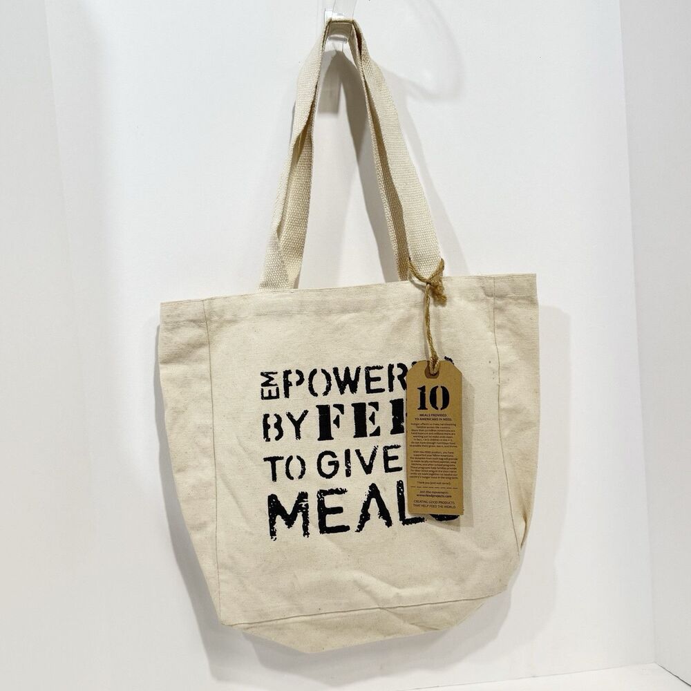 FEED 10 Lightweight foldable Tote Bag Cotton Beige NWT